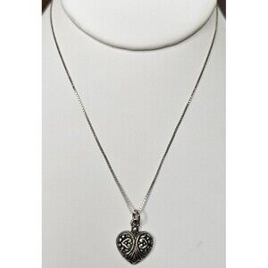 925 Silver Filigree Heart Pendant with 925 Silver Box Chain 14"L
